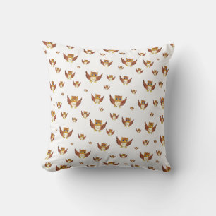 Coussin Motif sans couture de hibou doré mignon