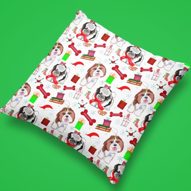 Coussin Motif sans couture de Noël au Shih Tzu adorable (Créateur téléchargé)