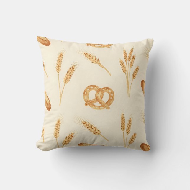 Coussin Motif sans couture de pain rustique et de blé (Recto)