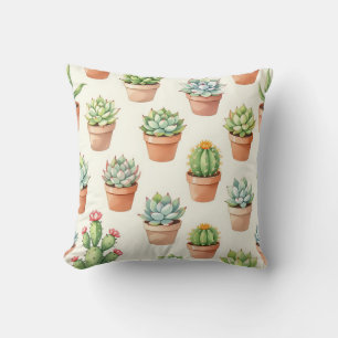 Coussin Motif sans couture de plantes grasses en pots de t