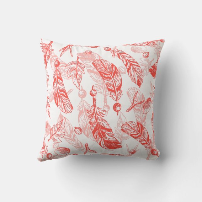Coussin Motif sans couture de plumes rouges (Verso)