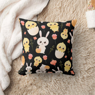 Coussin Motif sans couture de poussins et de lapins de Pâq