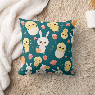 Coussin Motif sans couture de poussins et de lapins de Pâq