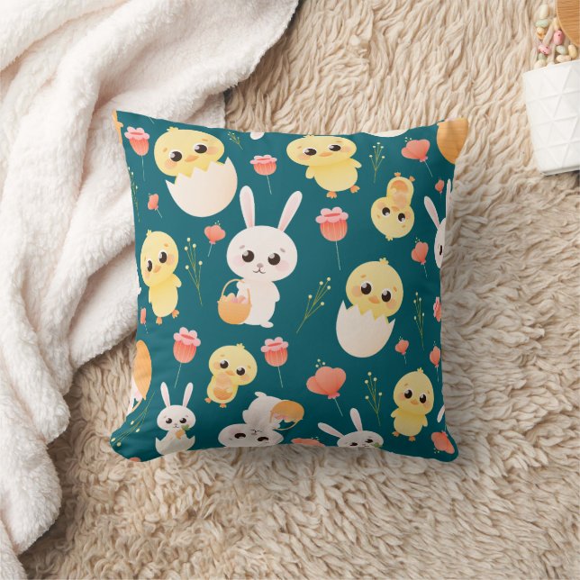 Coussin Motif sans couture de poussins et de lapins de Pâq (Couverture)