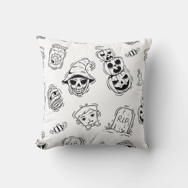 Coussin Motif sans couture des icônes d'halloween avec tir (Recto)