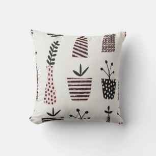 Coussin Motif sans couture dessiné à la main avec plantes