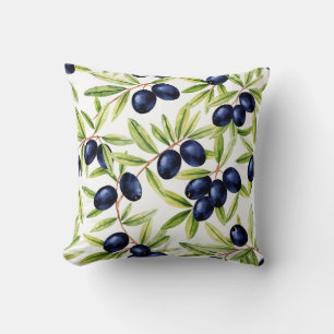 Coussin Motif sans couture d'olives noires à l'aquarelle é