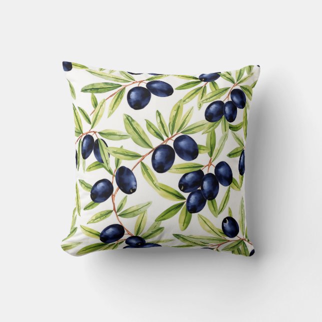 Coussin Motif sans couture d'olives noires à l'aquarelle é (Recto)
