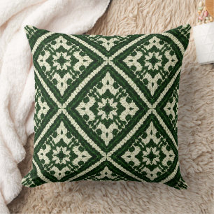 Coussin Motif sans couture en tricot nordique diamant vert