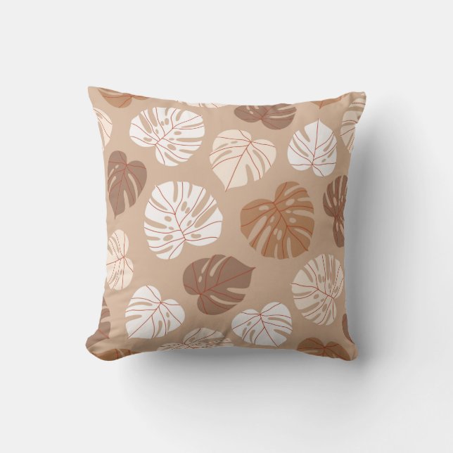 Coussin Motif sans couture feuille monstère beige. han bra (Recto)