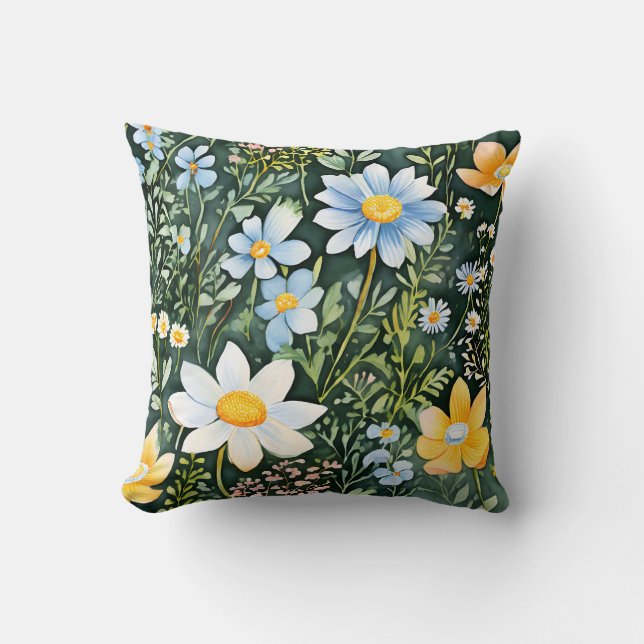 Coussin Motif sans couture Fleurs sauvages d'aquarelle rét (Recto)