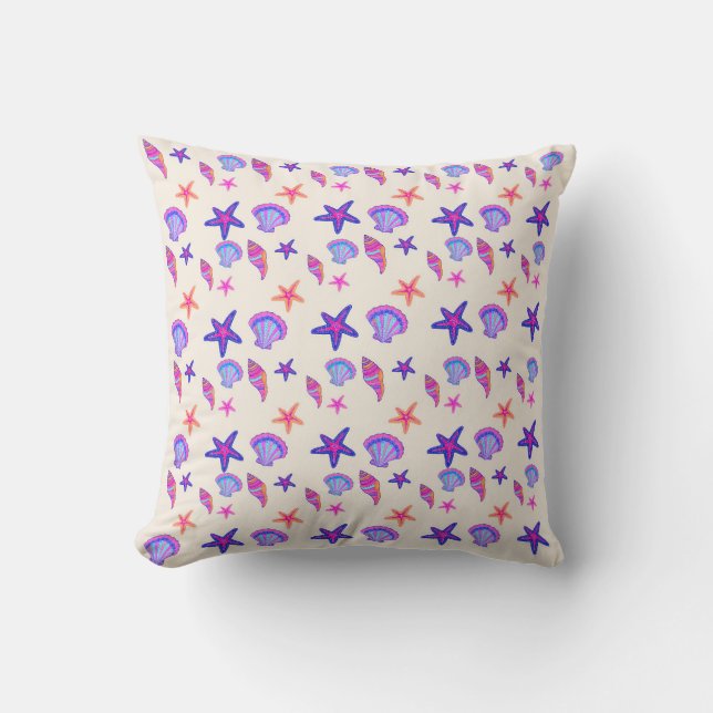 Coussin Motif sans couture Mermaidcore Coquillage Néon  (Recto)
