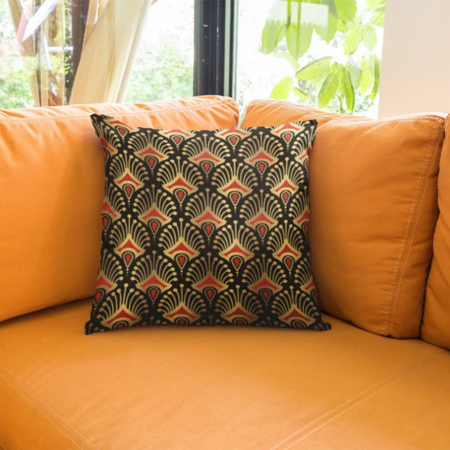 Coussin Motif sans couture or et rouge Art déco (Créateur téléchargé)