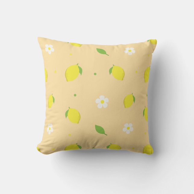 Coussin Motif sans couture orange jaune avec fleurs blanch (Recto)