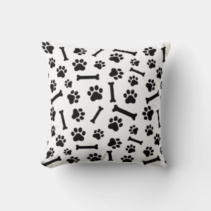 Coussin Motif sans couture Patte de chien et os - Noir et