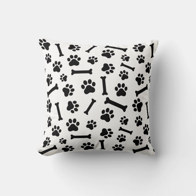 Coussin Motif sans couture Patte de chien et os - Noir et  (Recto)