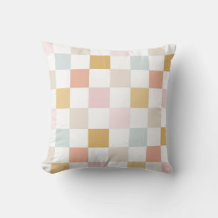 Coussin Motif sans couture rétro estival à carreaux pastel