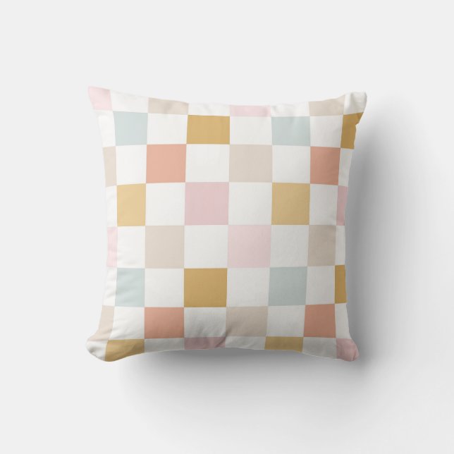 Coussin Motif sans couture rétro estival à carreaux pastel (Recto)