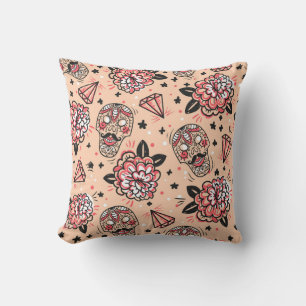 Coussin Motif sans faille avec roses vintages, diamants et