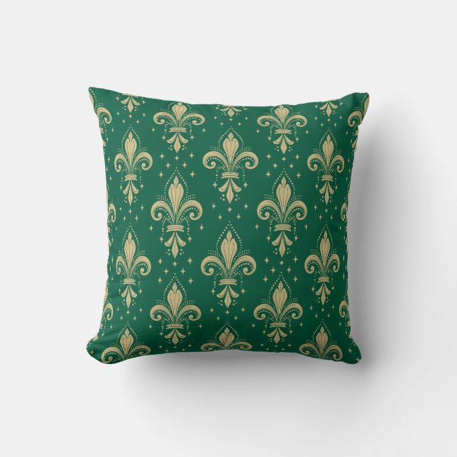 Coussin Motif sans soudure à fleur de lis or sur blanc (Recto)