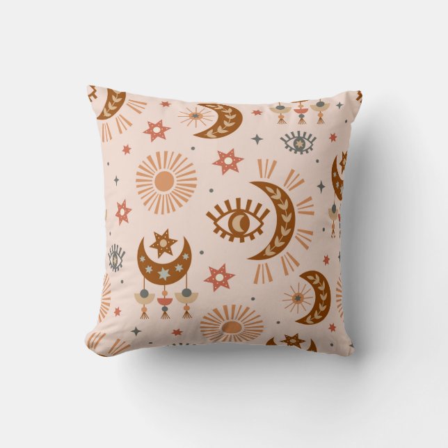 Coussin motif sans soudure avec oeil céleste, lune, soleil (Recto)