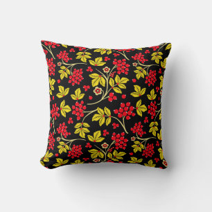 Coussin motif sans soudure de fleurs et de baies. russe