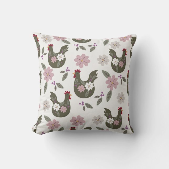 Coussin Motif sans soudure de Pâques avec poulet. (Recto)