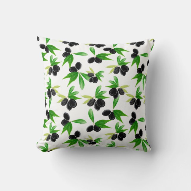 Coussin Motif sans soudure Gouache avec branche d'olivier, (Recto)