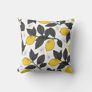 Coussin Motif sans soudure tropicale avec citrons jaunes. 