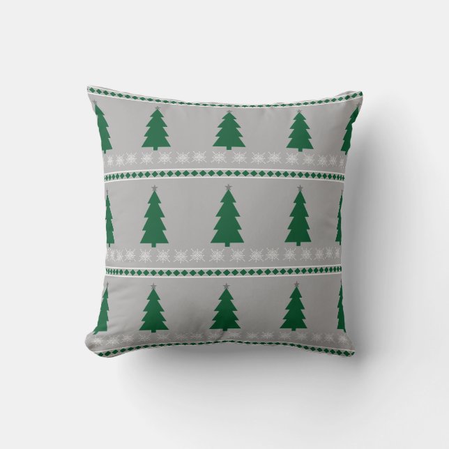 Coussin Motif Sapin de Noël et Flocons de Neige, (Recto)