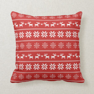 Coussin Motif scandinave d'hiver - rouge et blanc