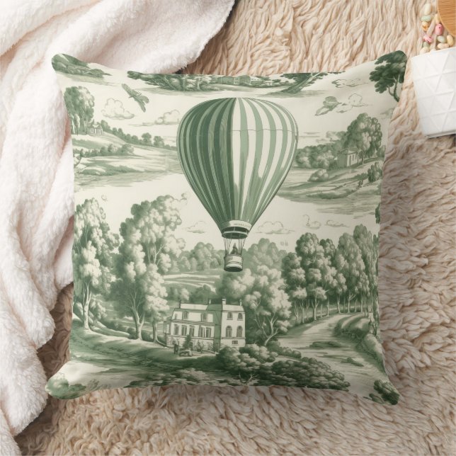 Coussin Motif scénique vert grandmillénaire Toile de Jouy  (Couverture)