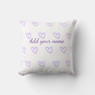 Coussin Motif scintillant de cœur violet avec ajout de nom