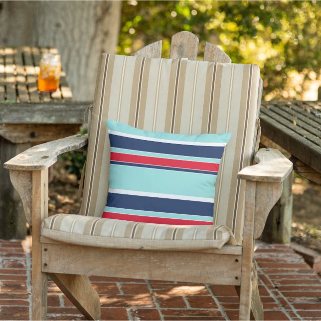 Coussin Motif Seafoam Green White Dark Blue Red Stripes (Chaise)