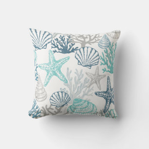 Coussin Motif Seashell Starfish Bleu Et Turquoise