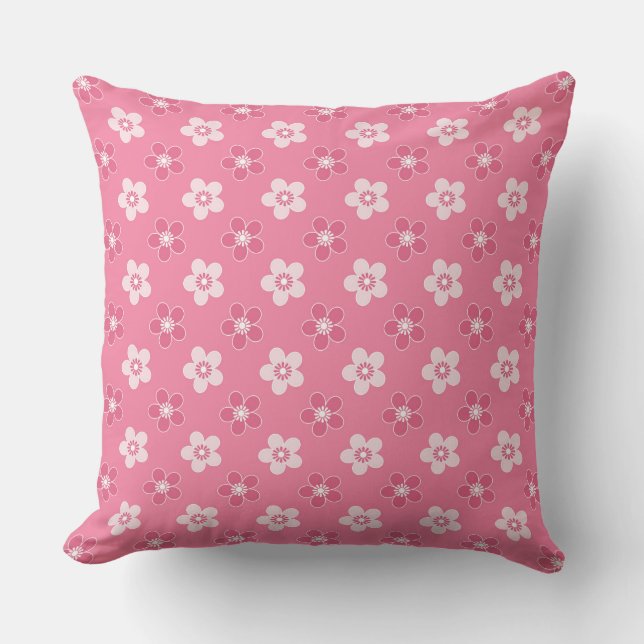 Coussin motif simple floral solide rose rétro petit flux (Recto)