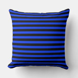 Coussin motif simple rayé noir et bleu