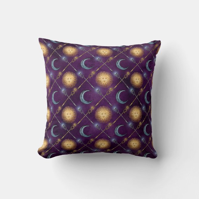 Coussin Motif soleil et lune sur violet (Recto)