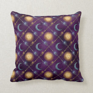 Coussin Motif soleil et lune sur violet