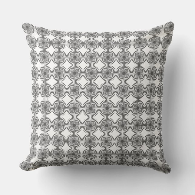 Coussin Motif Soleil Levant Gris Argenté & Blanc (Recto)