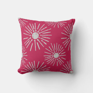 Coussin Motif Soleil Levant Rétro Gras en Rose Foncé