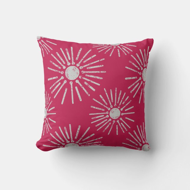 Coussin Motif Soleil Levant Rétro Gras en Rose Foncé (Recto)