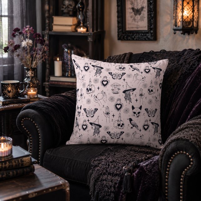Coussin Motif sorcier whimsigoth rose (Créateur téléchargé)
