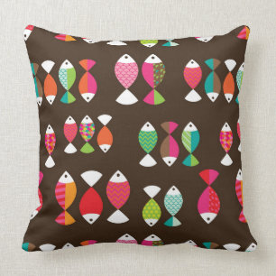 Coussin Motif sous-marin 2 de rétros poissons abstraits
