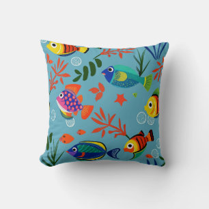 Coussin Motif sous-marin de poissons tropicaux colorés