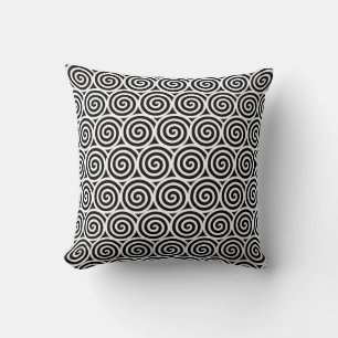 Coussin Motif spirale élégant et stylé en noir et blanc