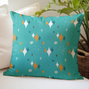 Coussin Motif Starburst Mid Century Modern en Turquoise