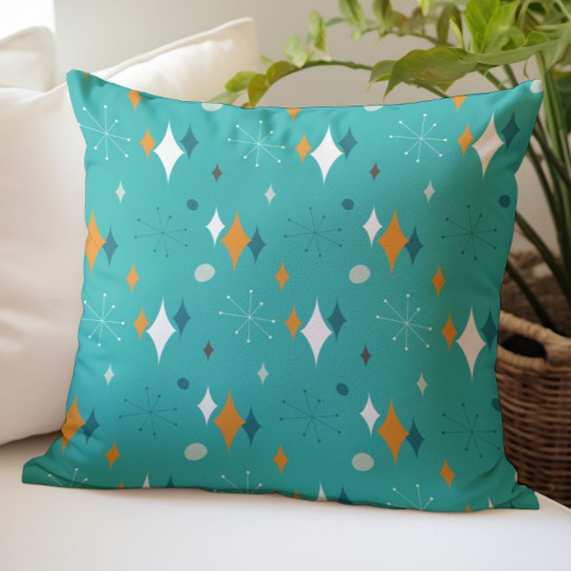 Coussin Motif Starburst Mid Century Modern en Turquoise (Créateur téléchargé)