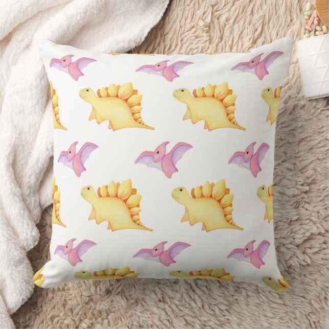 Coussin Motif Stegosaurus & Pterodactyle Aquarelle (Couverture)