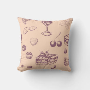 Coussin Motif sucré avec des desserts variés.
